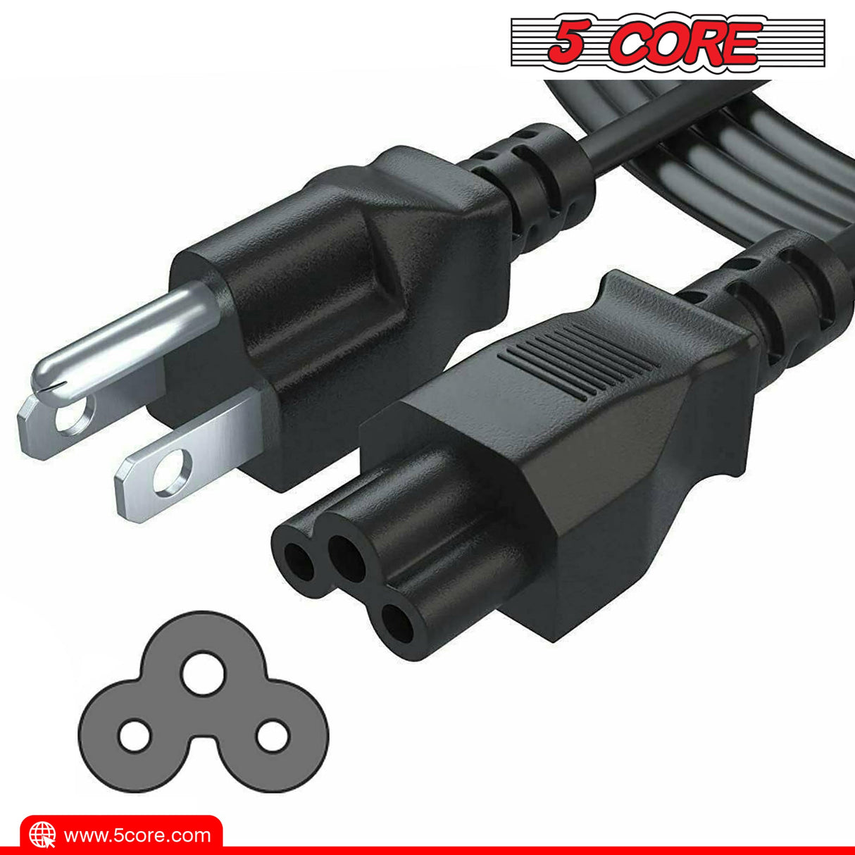 5Core AC Power Cord 10Ft 2 Prong US Male to Female Extension Adapter 16AWG/2C 125V 13A
