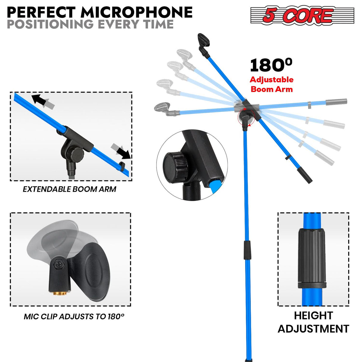 5Core Tripod Mic Stand 4Pcs Adjustable Holder Floor Microphone Boom Arm