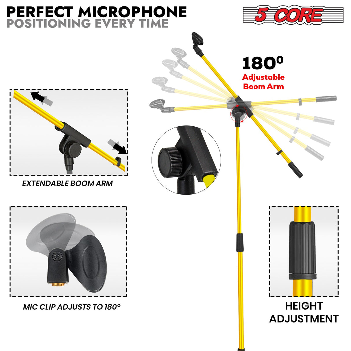 5Core Tripod Mic Stand Adjustable Holder Floor Microphone Boom Arm