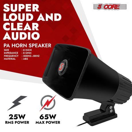 5Core Indoor Outdoor PA Horn Speaker 8 x 5 Inch Loud PA System 8 Ohm 65W Loud Siren Audio