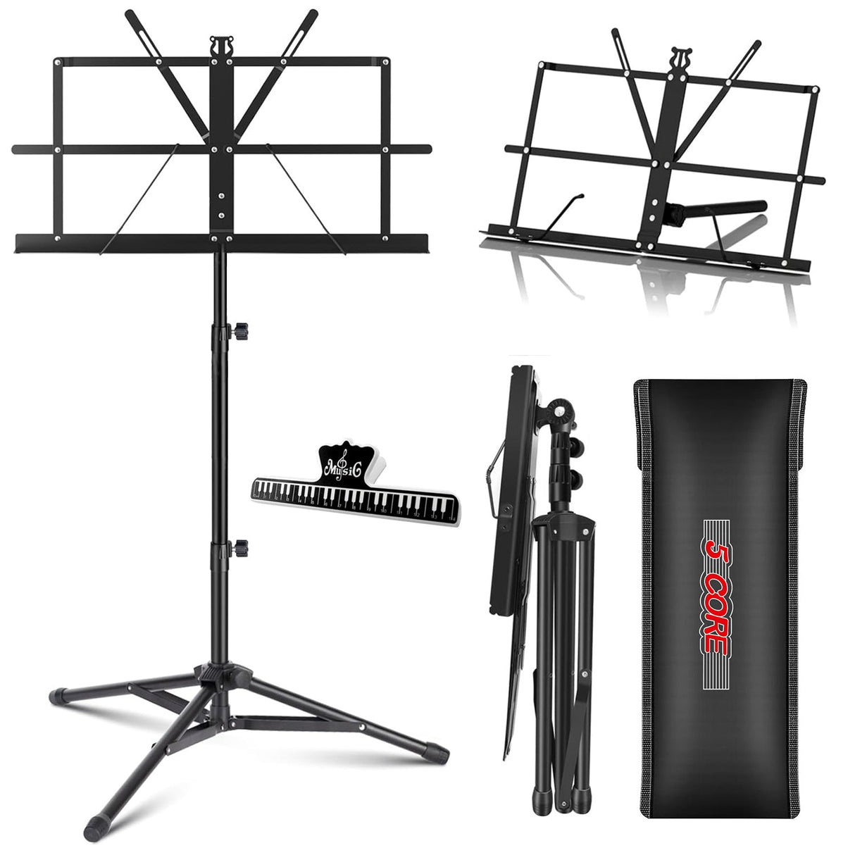 5 Core Music Stand Adjustable Desktop Book Stands Portable Sheet Holder All Metal Foldable Bookstand