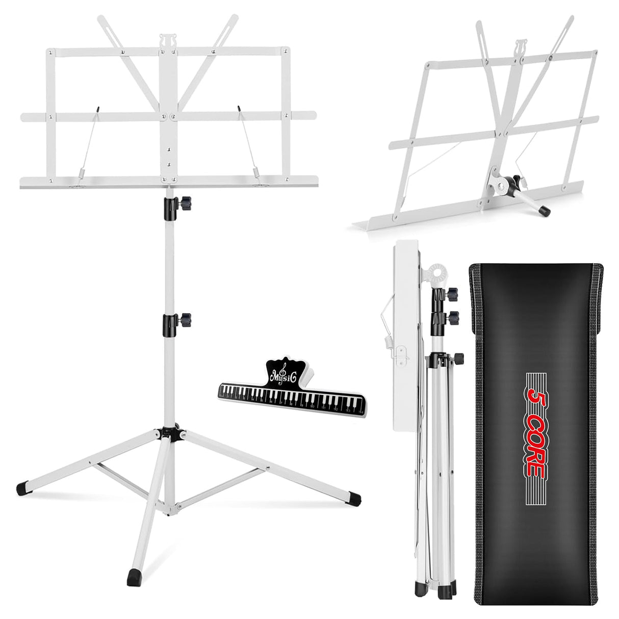 5 Core Music Stand Adjustable Desktop Book Stands Portable Sheet Holder All Metal Foldable Bookstand