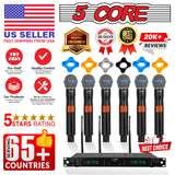 5 Core Wireless Microphone System 6 Channel UHF Portable Receiver w 6 Cordless Dynamic Mic 492F Range