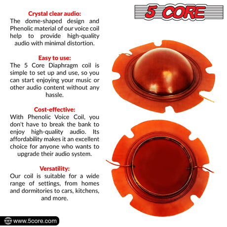 5Core 2 Inch Diaphragm Replacement 10 Pcs Phenolic Voice Coil 51mm + Kapton Former Diameter Horn