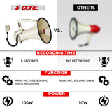 5Core Megaphone Bullhorn Speaker 100W Professional Bull Horn Battery Power Megafono 2000Yard Range