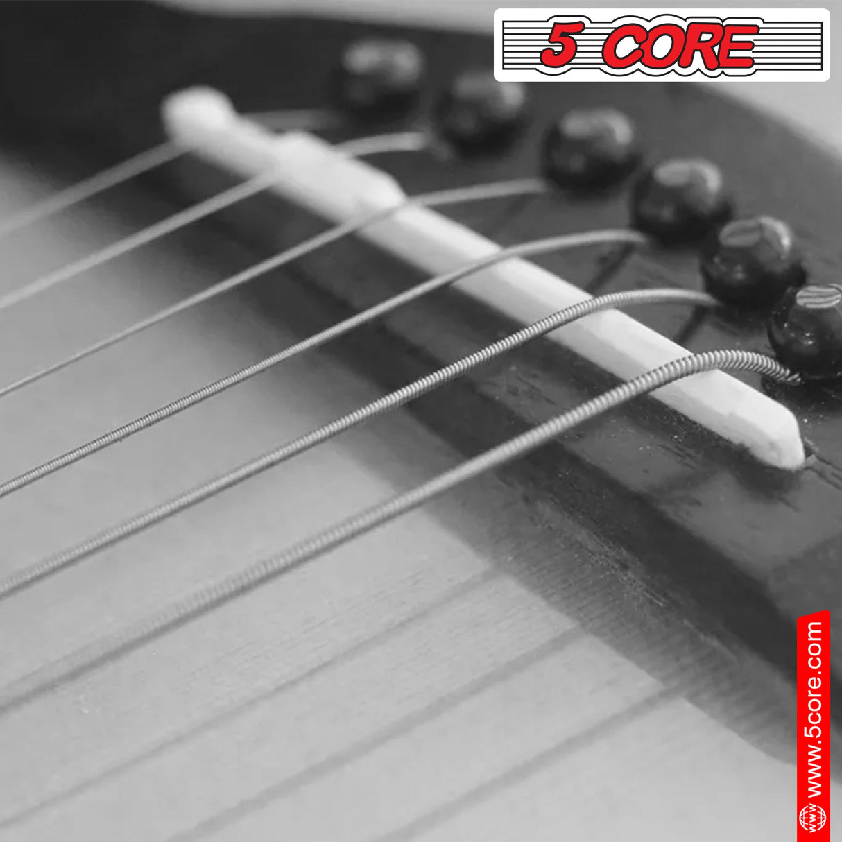 5Core Acoustic Guitar Strings 0.010-0.048 Steel Gauge Heavy Duty w Bright Tone For 6 String Guitars