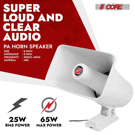 5 Core PA Horn Speaker 8Pcs 8 Inch 65W Loud Audio Outdoor Speakers System 8Ohm Reflex Megaphone