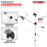 5Core Tripod Mic Stand Adjustable Heavy Duty Floor Holder Microphone Boom Arm WHITE