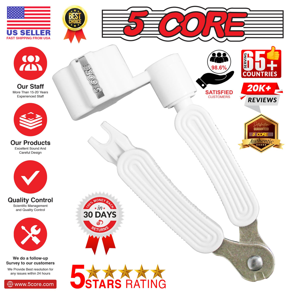 5Core Guitar String Winder Cutter Bridge Pin Remover 3In1 Acoustic Electric Guitars Tool