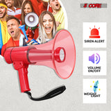 5Core Megaphone Bullhorn Speaker w Siren LED Light Adjustable Volume Bull Horn RED