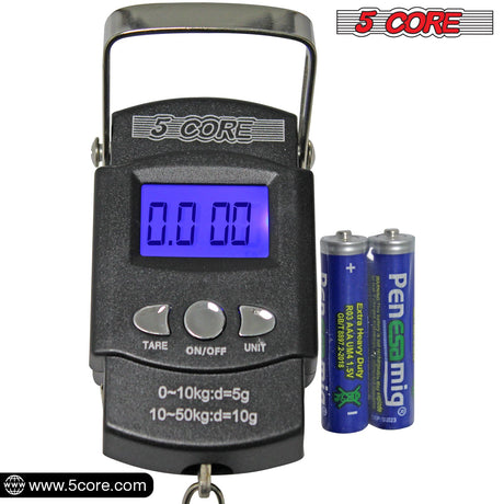 5Core Digital Fishing Scale 110lb/50kg Hanging Luggage Weighing Scales w Measuring Tape