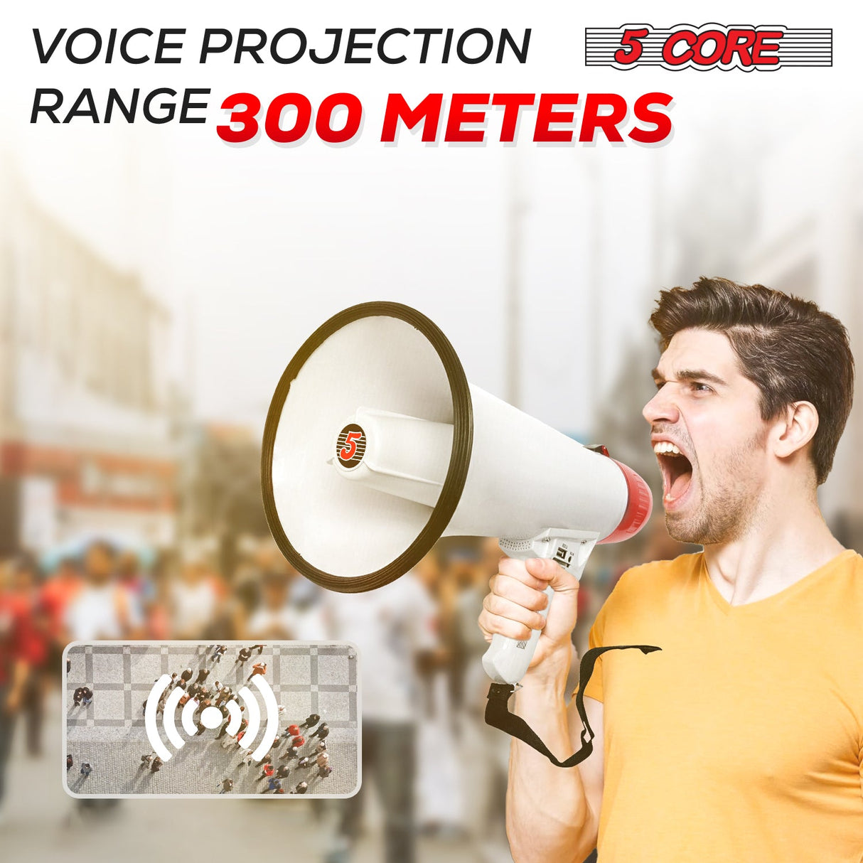 5Core Megaphone Bullhorn Speaker 50W Bull Horn Rechargeable Cheer Megafono 300 Meter