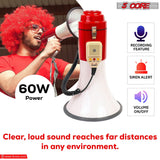 5 Core Megaphone 60W Bull Horn Professional PA Speaker w 1200 Yards Range Loud Siren Voice Amp