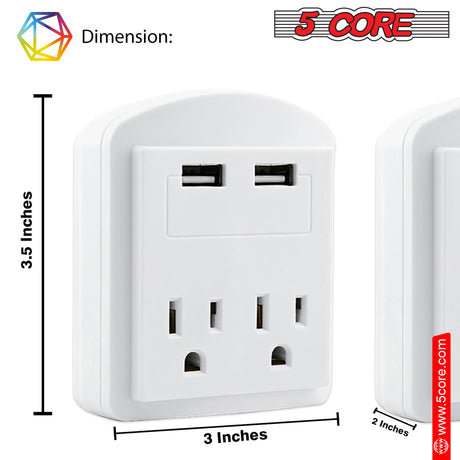 5 Core Travel Plug Adapter European International Power Plug w/ 2 USB, 2 Outlet Surge Protector Adaptor Charger