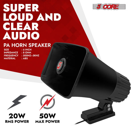 5Core Indoor Outdoor PA Horn Speaker 6 x 4 Inch Loud PA System 8Ohm 50W Loud Siren