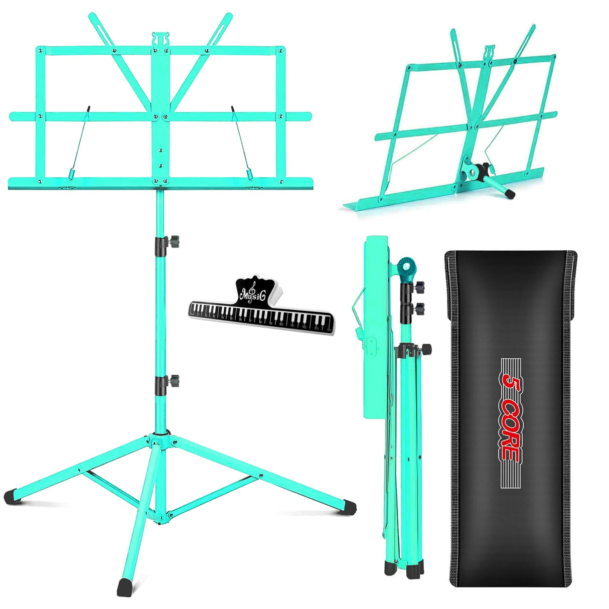 5 Core Music Stand Adjustable Desktop Book Stands Portable Sheet Holder All Metal Foldable Bookstand