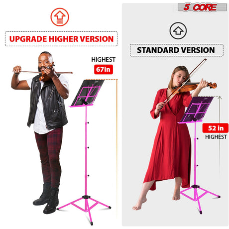 5Core Music Stand For Sheet Music Portable Tripod Adjustable Folding Note Holder Higher PINK