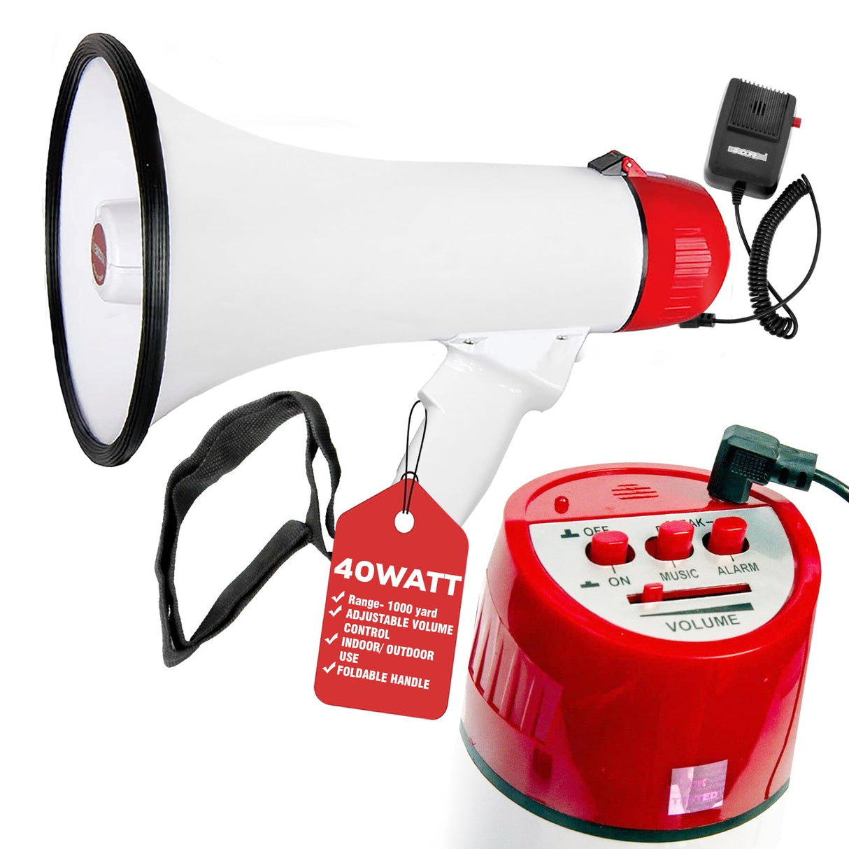 5Core Megaphone Bullhorn Speaker 40W Bull Horn Cheer Megafono 1000 Yards