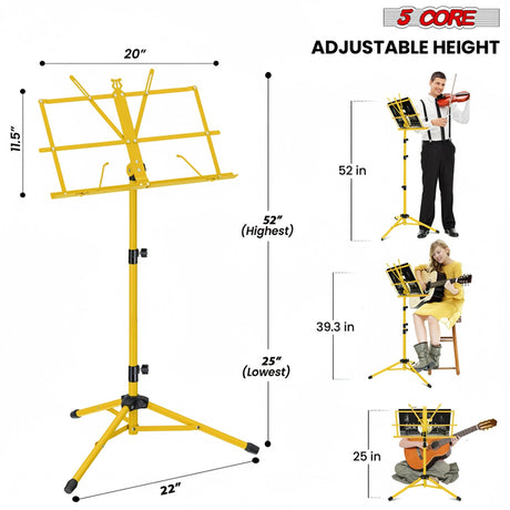 5 Core Music Stand Adjustable Desktop Book Stands Portable Sheet Holder All Metal Foldable Bookstand