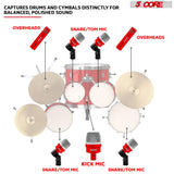 5Core Drum Mic Kit 7 Pcs Kick BassTom Snare Dynamic Microphone Instrument Mics Set Red