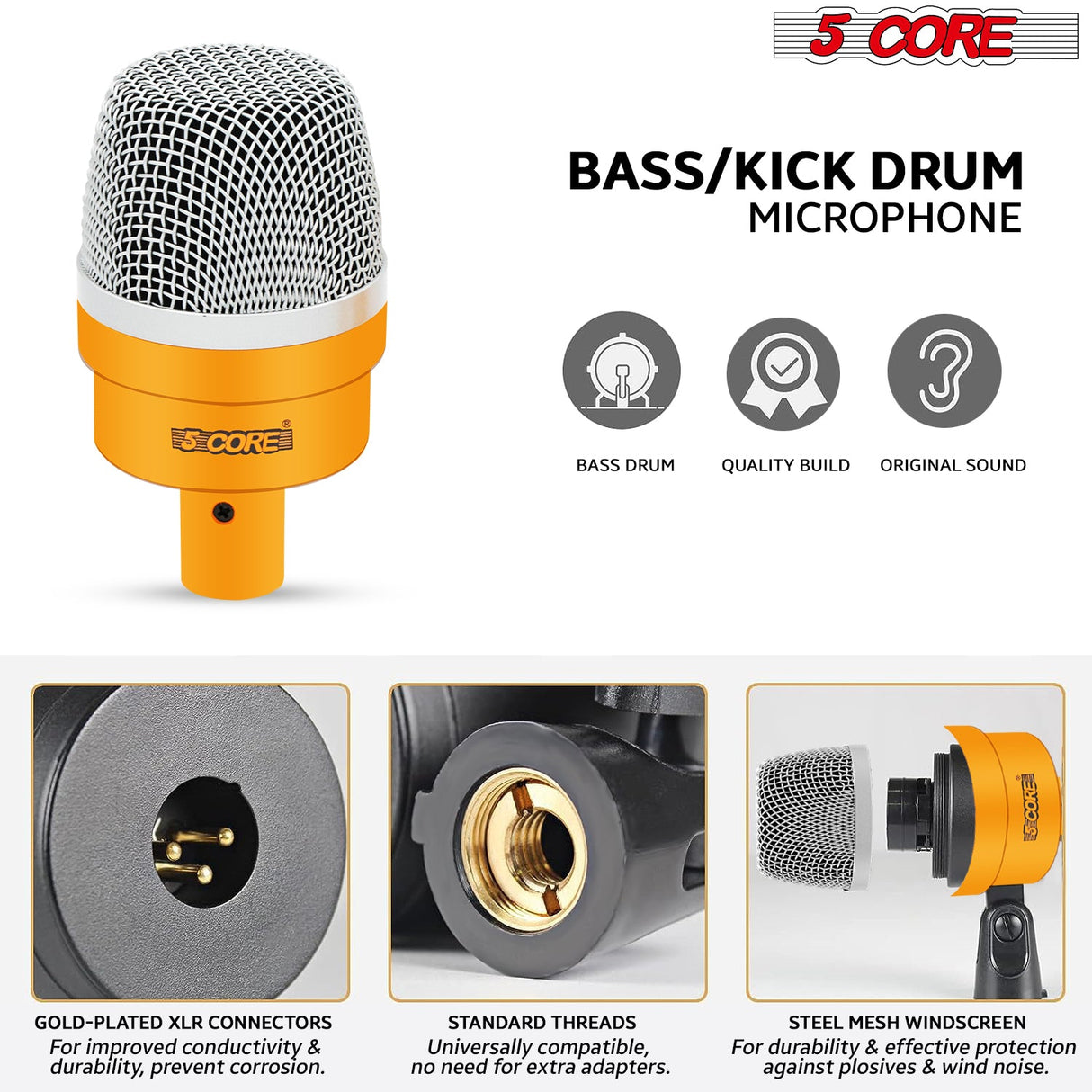 5Core Drum Mic Kit 7 Pcs Kick BassTom Snare Dynamic Microphone Instrument Mics Set Yellow