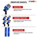 5Core Drum Mic Kit 7 Pcs Kick BassTom Snare Dynamic Microphone Instrument Mics Set Blue