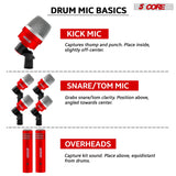 5Core Drum Mic Kit 7 Pcs Kick BassTom Snare Dynamic Microphone Instrument Mics Set Red