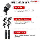 5Core Drum Mic Kit 7 Pcs Kick BassTom Snare Dynamic Microphone Instrument Mics Set Black