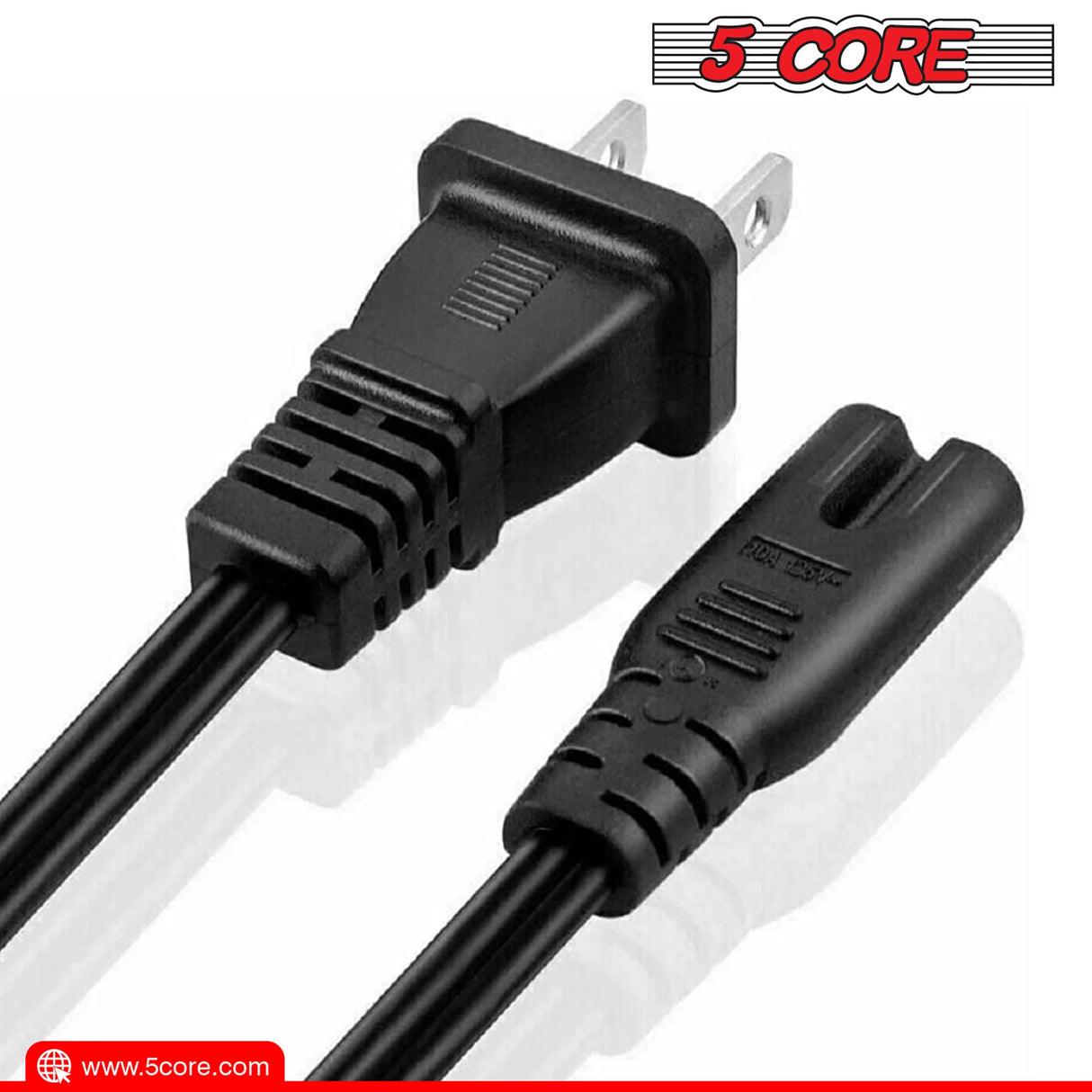 5Core AC Power Cord 6 Ft 2 Prong US Male to Female Extension Adapter 16AWG/2C 125V 13A