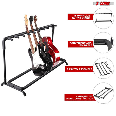 5Core Multi Guitar Rack Stand Floor 9 Slot Adjustable Flying V Guitars Holder