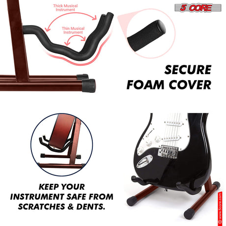 5Core Guitar Stand Floor A Frame Electric Acoustic Bass Soporte Para Guitarra BROWN
