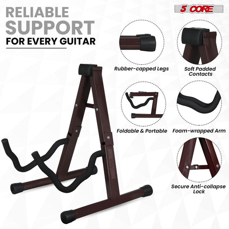 5 Core Guitar Stand A Frame w Soft Foam Arm Non Slip Rubber for Acoustic Electric Bass Ukulele