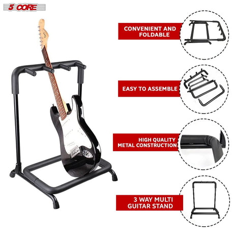 5 Core Multi Guitar Rack Stand Floor 3 Slot Adjustable Flying V Guitars Holder