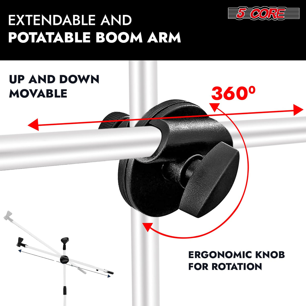 5Core Tripod Mic Stand Adjustable Heavy Duty Floor Holder Microphone Boom Arm WHITE