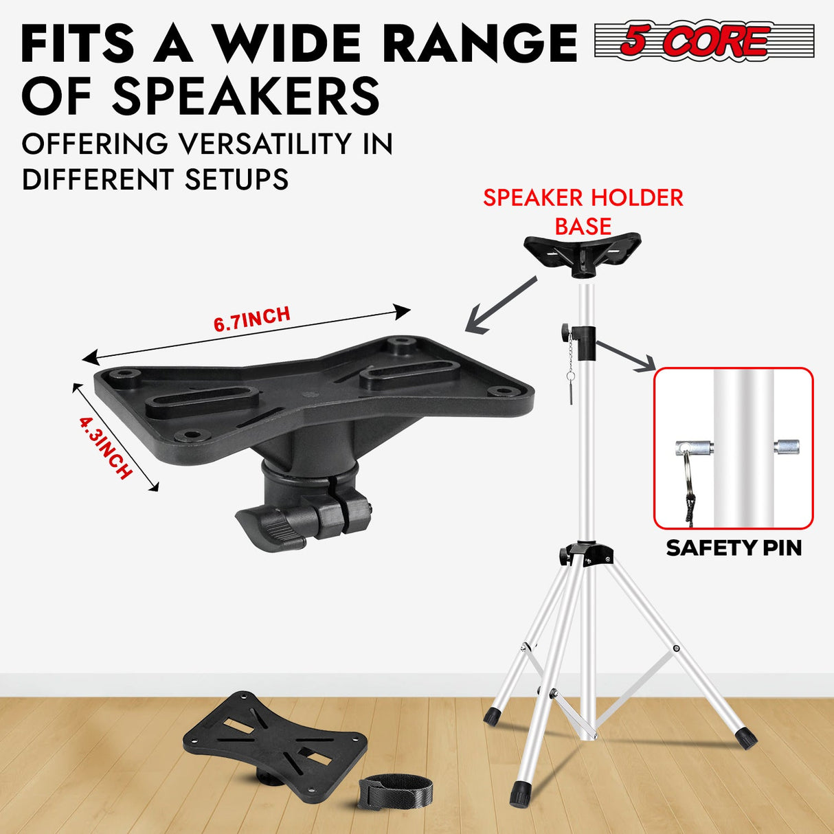 5Core Speaker Stand Tripod Tall Adjustable 72 Inch DJ Studio Monitor Stands Pole Mount WHITE