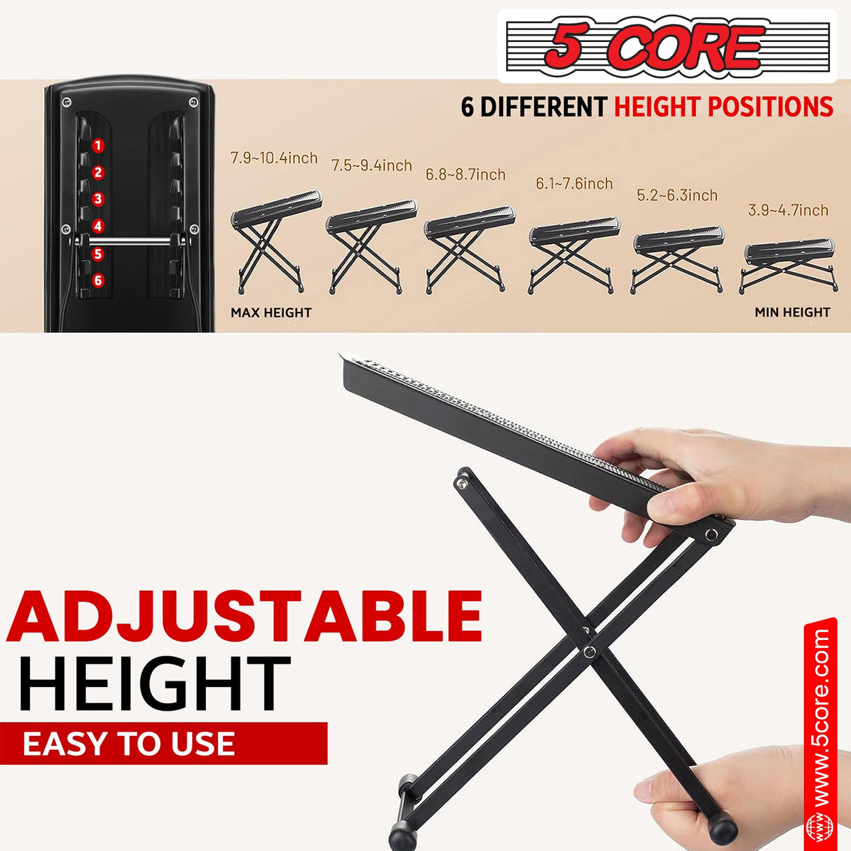 5Core Guitar Foot Stool Height Adjustable Folding Leg Rest Classical Footrest