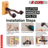 5Core Guitar Wall Mount Hanger 2Pack U-Shaped Wood Guitar Wall Hook Stand