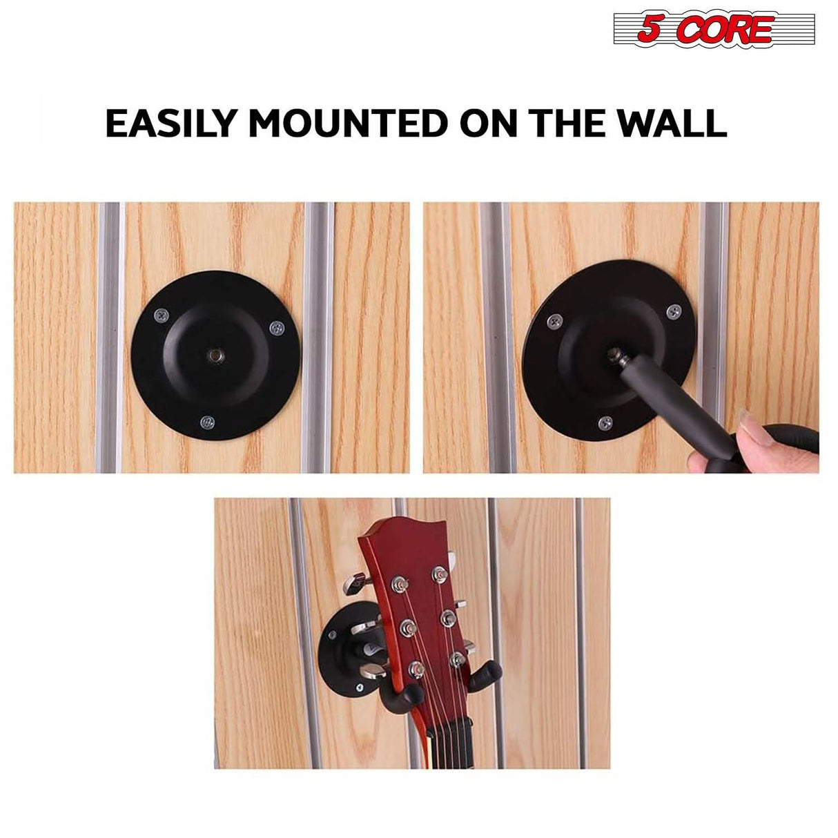 5 Core Guitar Wall Mount 3Pc Wall Mount for Classical Electric Acoustic Bass Guitars for Home Studio