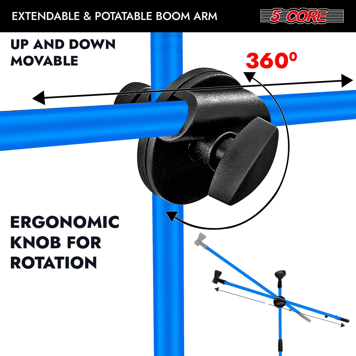 5Core Tripod Mic Stand Adjustable Heavy Duty Floor Holder Microphone Boom Arm SKY BLUE