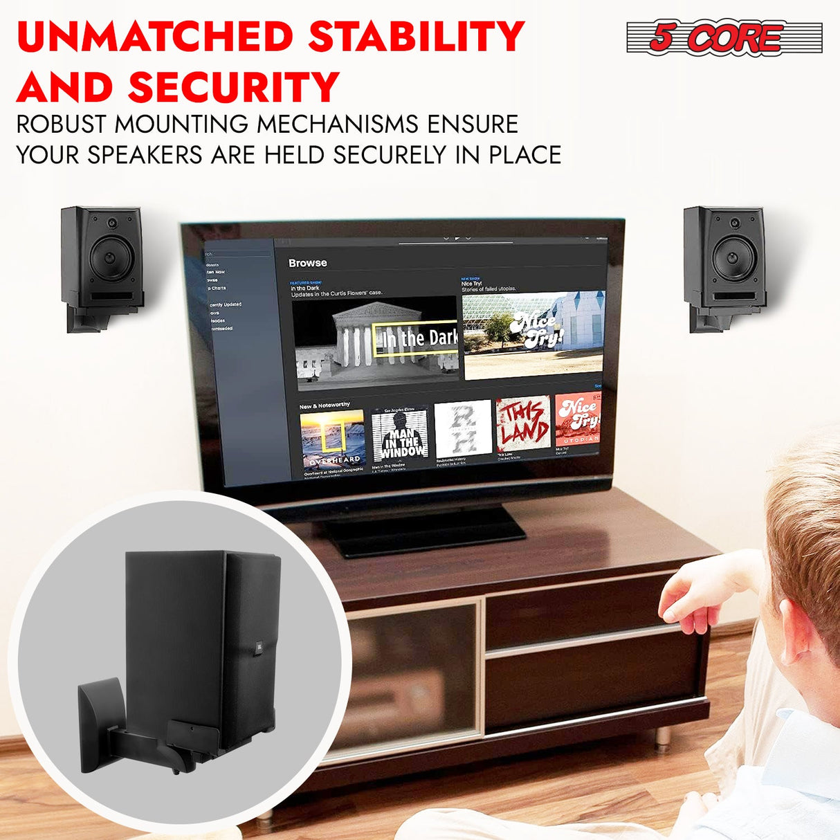 5Core Speaker Wall Mount Adjustable Swivel 11 Inch Space Bookshelf Brackets Pair