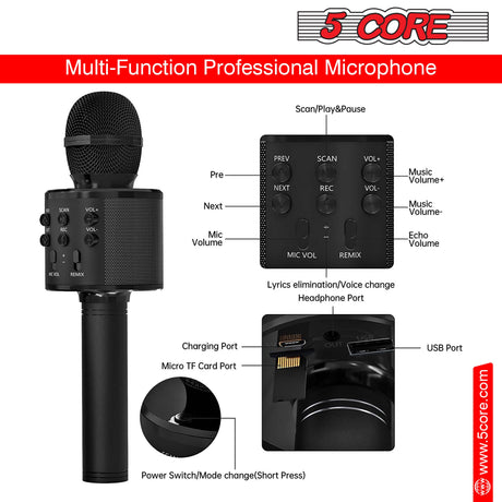 5Core Wireless Karaoke Microphone Bluetooth Mic Portable Handheld Microfonos Inalambricos BLACK & BLUE