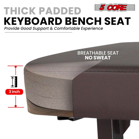 5 Core Keyboard Bench 3" Padded Cushioned Piano Stool Height Adjustable Guitar Seat Folding Portable