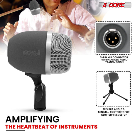 5 Core Tabla Mic XLR Wired Uni Directional Snare Tom Instrument Microphone BLACK