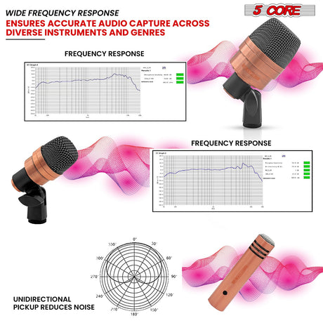 5Core Drum Mic Kit 7 Pcs Kick Bass Tom Snare Dynamic Microphone Instrument Mics Set COPPEREX