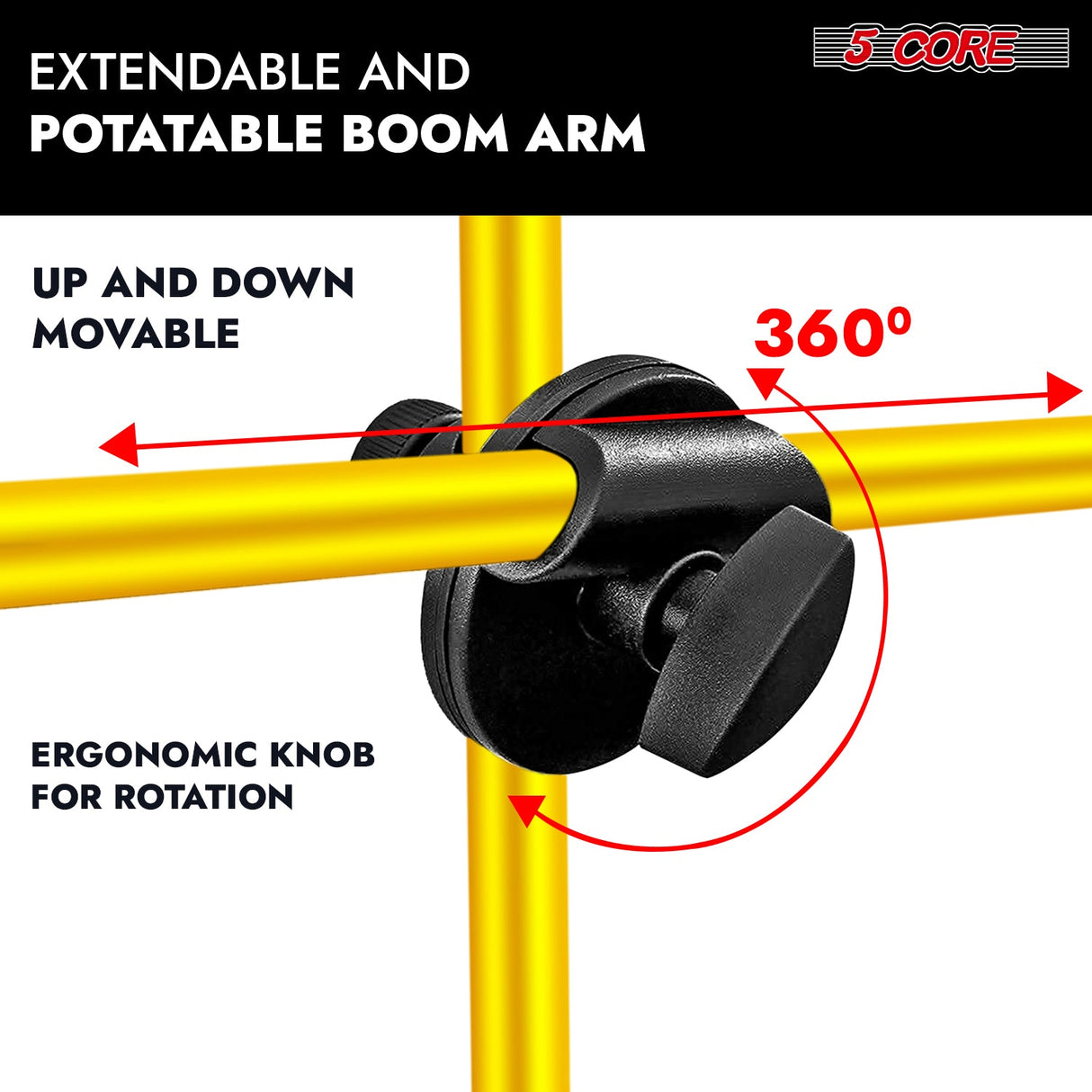 5Core Tripod Mic Stand Adjustable Heavy Duty Floor Holder Microphone Boom Arm YELLOW