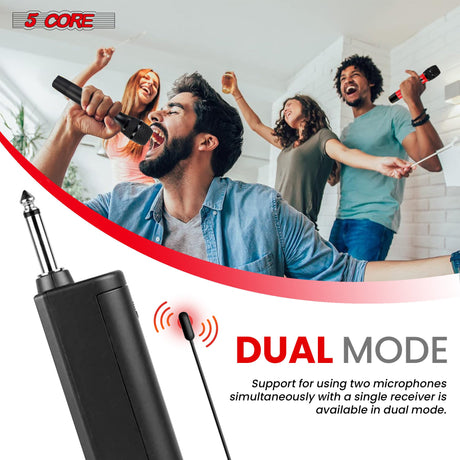 5Core Wireless Microphone Pair UHF Handheld Microfonos Inalambricos Cordless Mic RED + BLACK