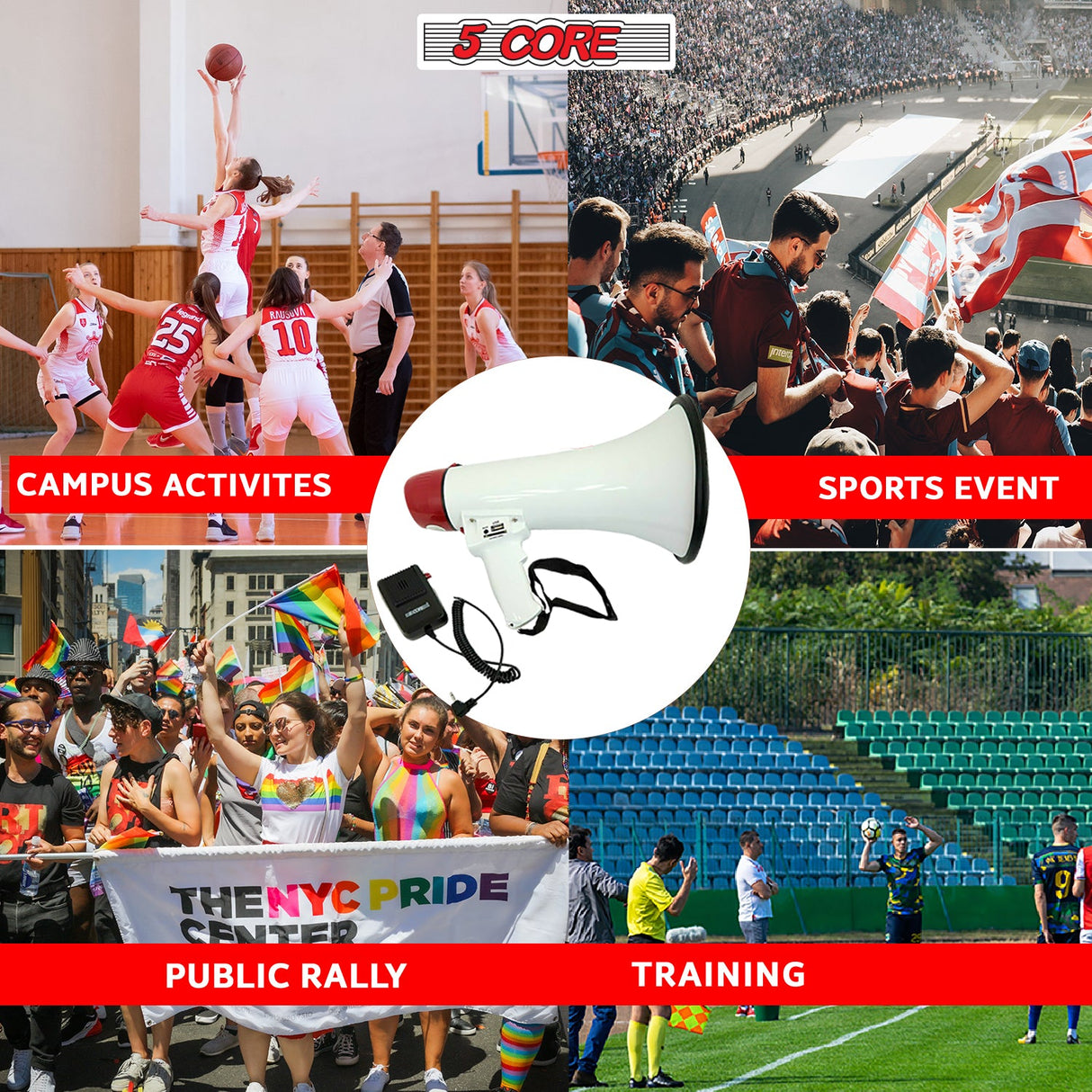 5Core Megaphone Bullhorn Speaker 50W Bull Horn Cheer Megafono 300 Meter