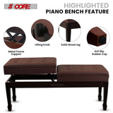 5 Core Duet Piano Bench 3.5 Inch Padded Cushioned Stool Wooden Heavy Duty Musician Chair w Storage