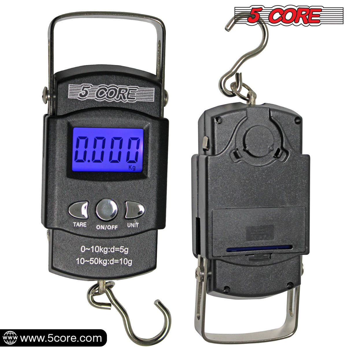 5Core Digital Fishing Scale 110lb/50kg Hanging Luggage Weighing Scales w Measuring Tape