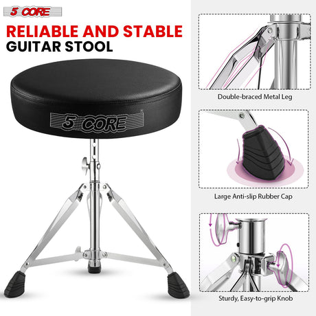 5Core Drum Throne Adjustable Guitar Stool Padded Seat + Drum Practice Pad Snare Drumming Stand